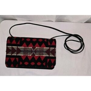 PENDLETON Wool Crossbody Bag Wallet Purse Red Aztec Southwest Print Leather